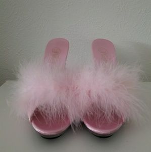 Pink fuzzy heels